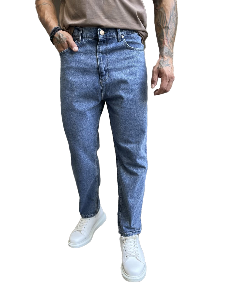 Ανδρικό μπλε σταθερό Loose Jean πεντάτσεπο με φερμουάρ 2023N φωτογραφία